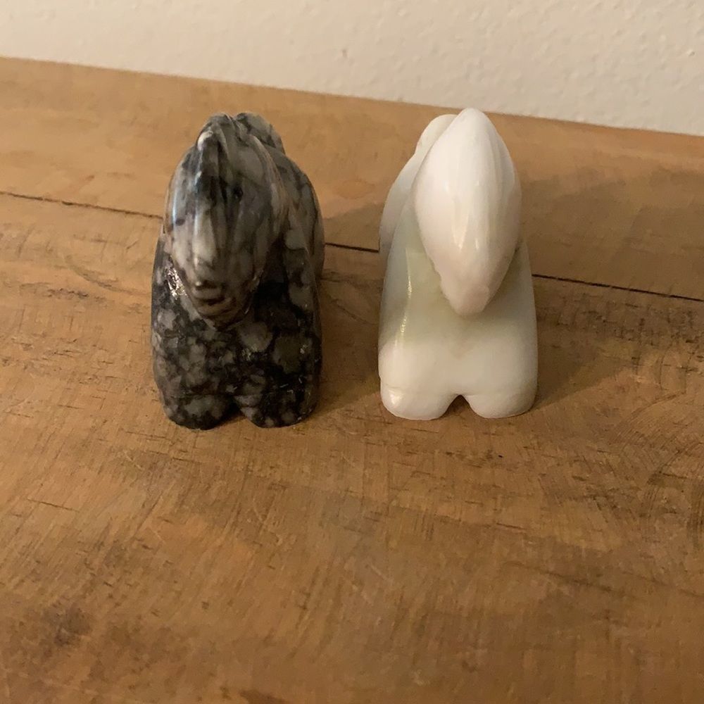 Hand Carved Marble Horse Figurine Sculptures (2) - Picture 2 of 7